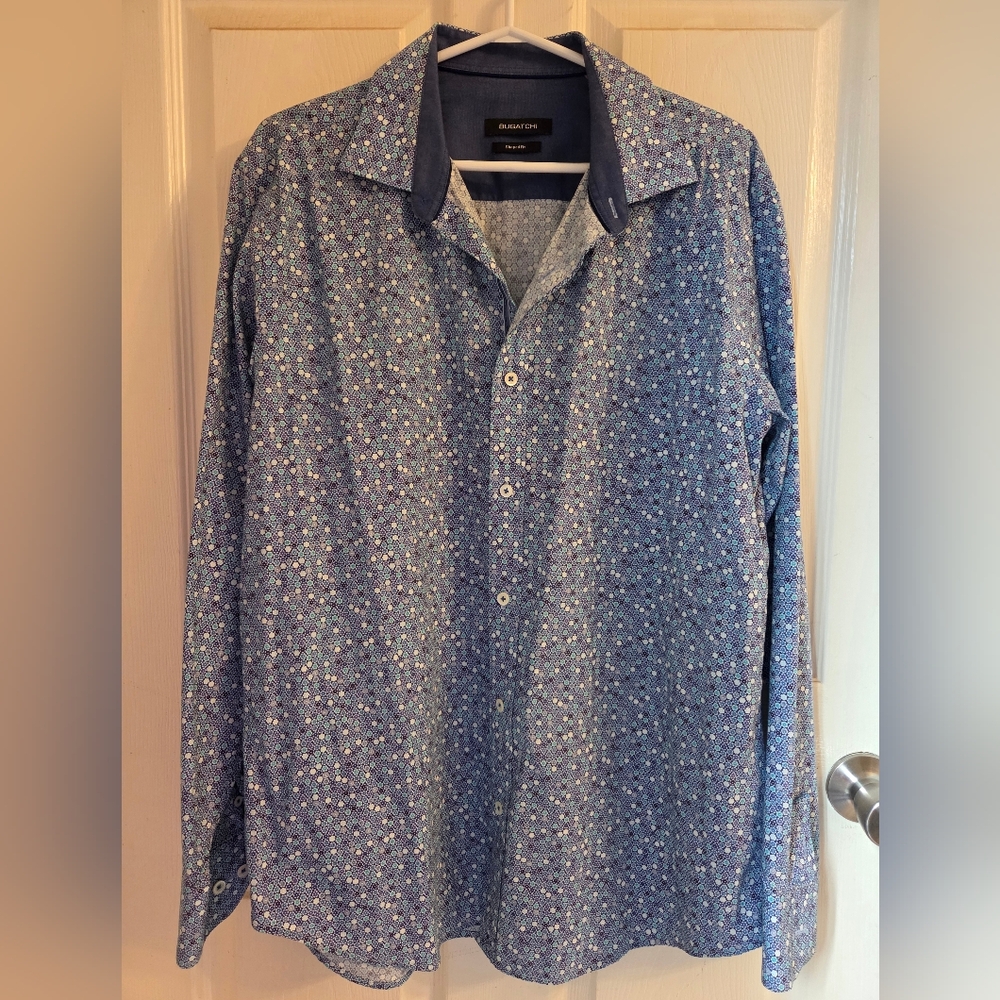 Bugatchi Retro Floral Patterned Button Dress Shirt